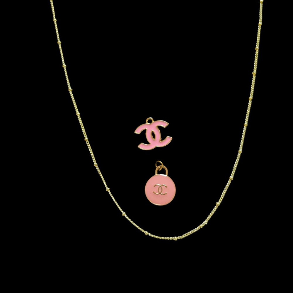 Pink and Gold Necklace & Charm Set